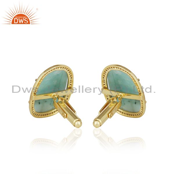 Suppliers 14k Gold Plated 925 Silver Pave Diamond And Emerald Gemstone Cufflinks For Mens