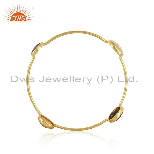 Wholesalers of Natural multi gemstone handmade gold on 925 silver bangle supplier