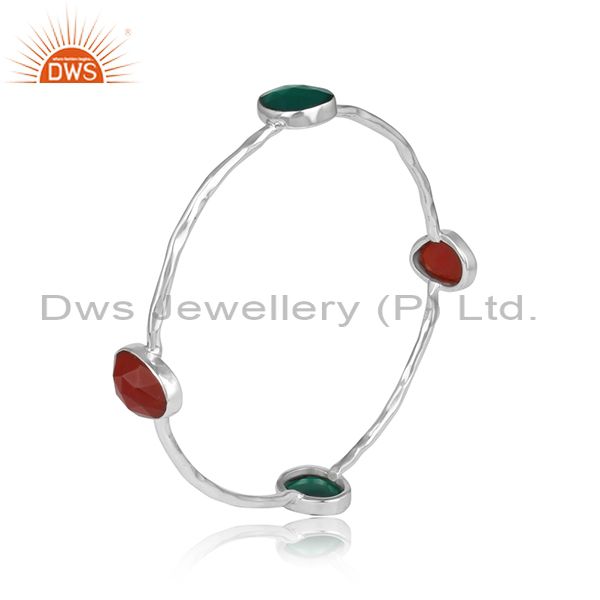 Designer silver 925 bangle jewelry with red and green onyx gemstone
