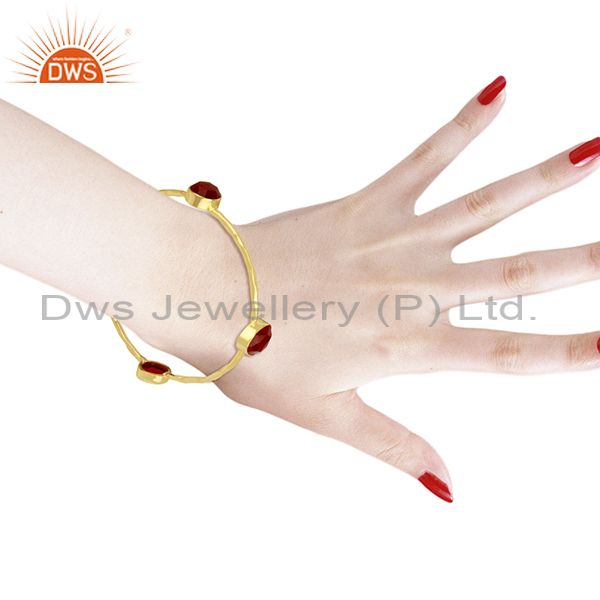 Wholesalers of Handmade 24k gold plated 925 sterling silver red aventurine bangle