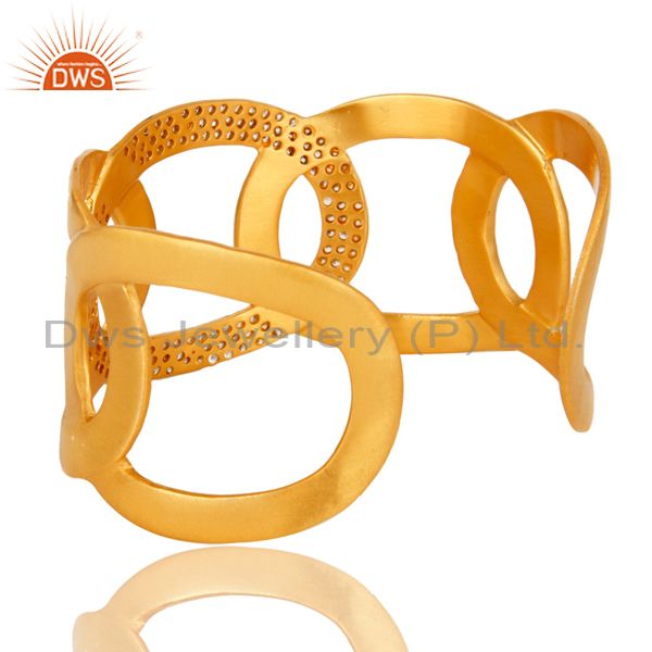 Suppliers 18K Yellow Gold Plated Designer Wide Cuff Bracelet Bangle With Cubic Zirconia