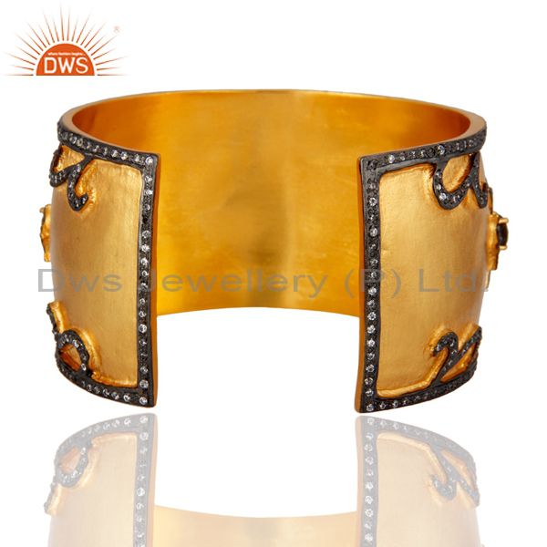Suppliers Natural Labradorite & White Zircon Gemstone Handmade Cuff Bangle Bracelet