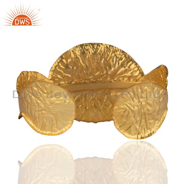 Suppliers 22K Yellow Gold Plated Brass Green Aventurine Gemstone Cuff Bangle With CZ