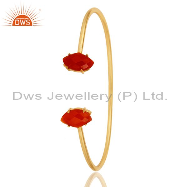 Suppliers 18K Yellow Gold Plated Prong Set Red Onyx Gemstone Adjustable Bangle