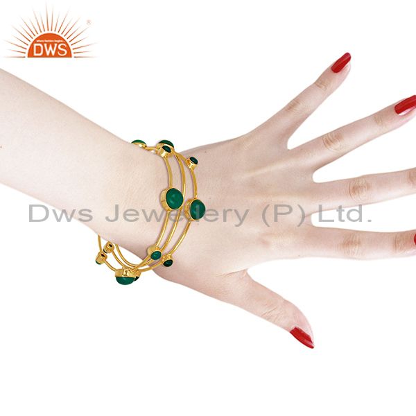 Wholesalers of Solid 925 silver gold on green onyx gemstone bangle set wholesale