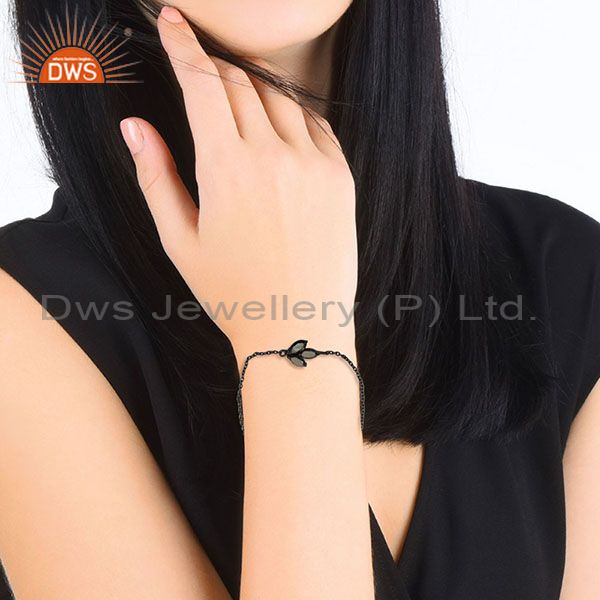Suppliers Pyrite Gemstone Black Rhodium Plated Sterling Silver Designer Bracelet for Women