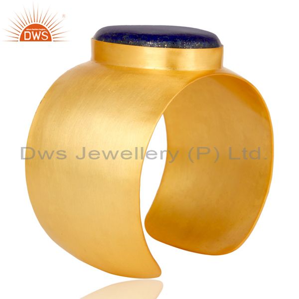 Suppliers Traditional Handmade 22K Gold Plated Wide Lapis Lazuli Openable Brass Bangle