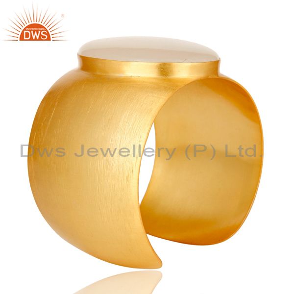 Suppliers Traditional Handmade 22K Gold Plated Natural Chalcedony Openable Brass Bangle
