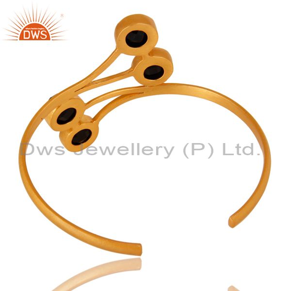 Suppliers 18K Yellow Gold Plated Black Onyx Gemstone Handmade Bangle / Bracelet