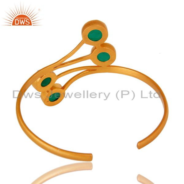 Suppliers 14K Yellow Gold Plated Green Onyx Gemstone Bangle Cuff Bracelet