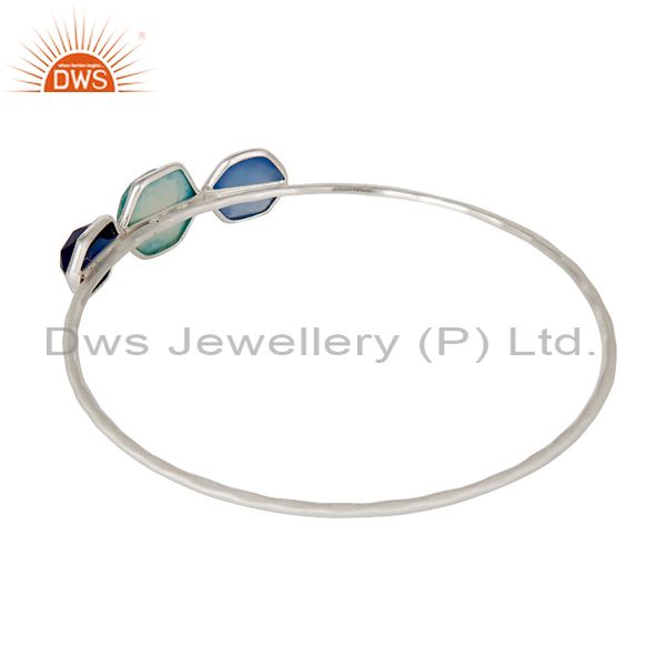 Manufacturer of Turquoise blue corundum chalcedony handmade bangle sterling silver