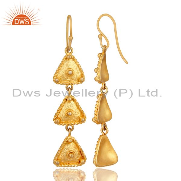 Suppliers 18K Yellow Gold Plated Sterling Silver Trilian Designer Dangle Earrings