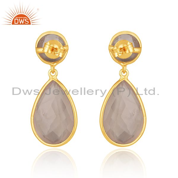Suppliers 14k Gold Plated 925 Silver Rose Quartz Gemstone Drop Earrings Supplier