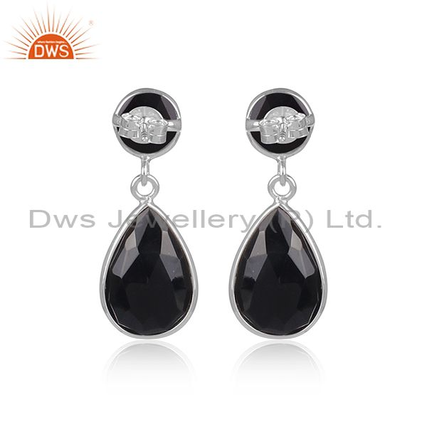 Suppliers Black Onyx Gemstone 925 Sterling Silver Simple Design Dangle Earring Manufacture
