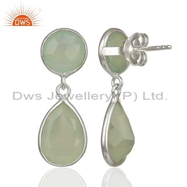 Suppliers Solid 925 Sterling Silver Aqua Chalcedony Gemstone Drop Earrings