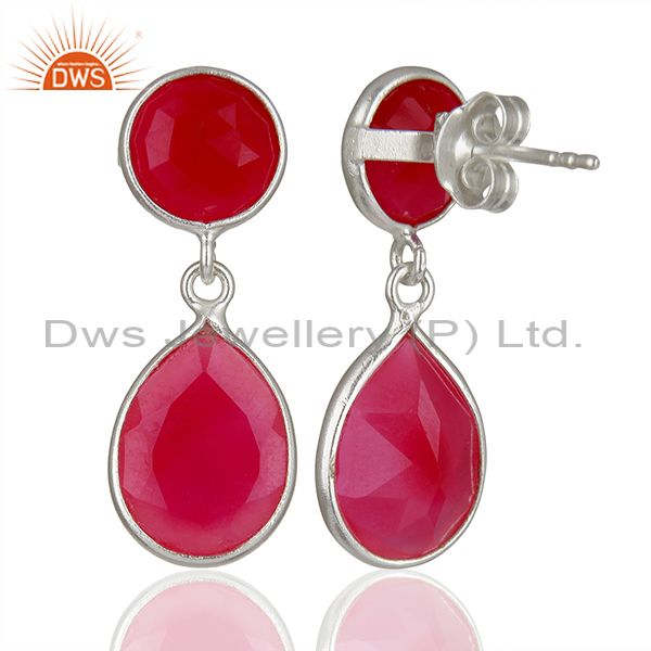 Suppliers Pink Chalcedony Gemstone Sterling Silver Drop Earrings Supplier