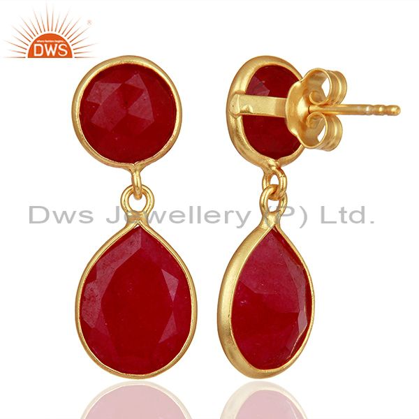 Suppliers Red Gemstone Gold Plated 925 Silver Drop Earrings Manufacturers