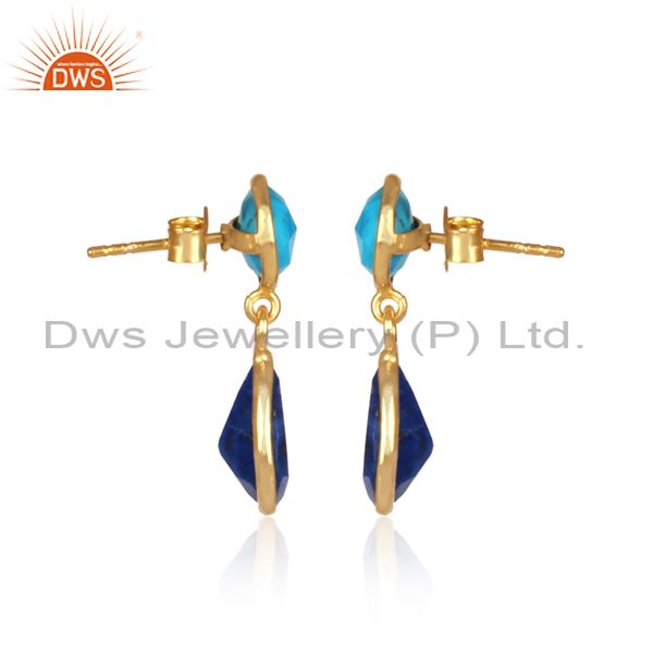 Suppliers Multi Gemstone Bezel Setting 925 Silver Gold Plated Earrings Wholesale