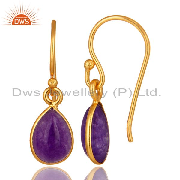 Suppliers Handmade Sterling Silver Purple Aventurine Drop Earrings With Gold Plated