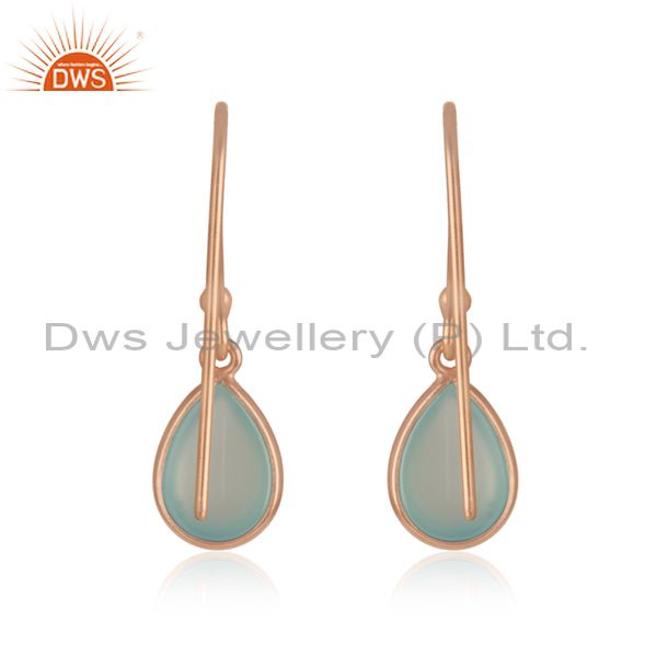 Suppliers Aqua Chalcedony 14k Rose Gold Plated 925 Silver Gemstone Drop Earrings Wholesale