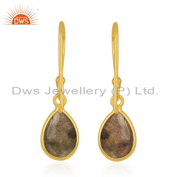 Suppliers Natural Labradorite Gemstone Gold Plated 925 Silver Simple Drop Earring Supplier