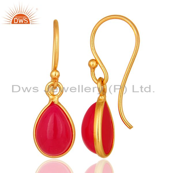 Suppliers Natural Pink Aventurine Gemstone Drop Earrings In 14K Gold Over Sterling Silver