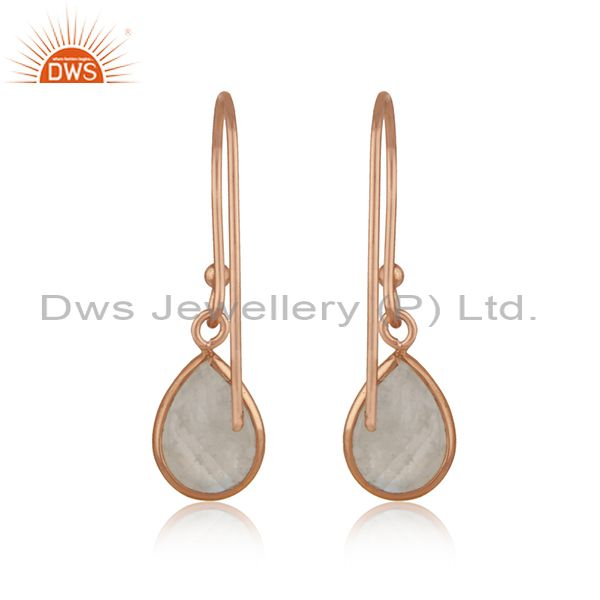 Suppliers Rose Gold Plated 925 Silver Rainbow Moonstone Gemstone Earrings Jewelry
