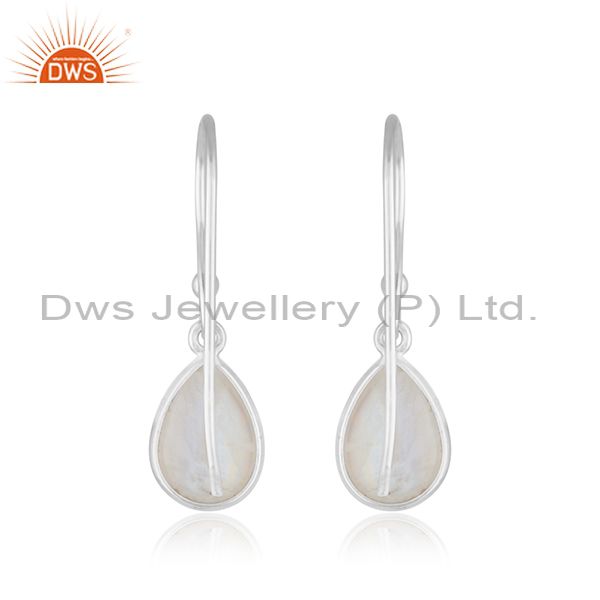 Suppliers Rainbow Moonstone Sterling Silver Simple Drop Earrings Manufacturer India