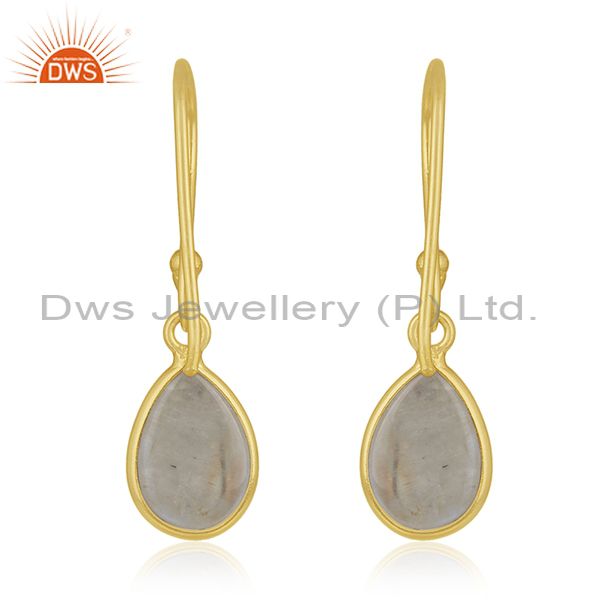 Suppliers 92.5 Sterling Silver Gold Plated Rainbow Moonstone Drop Earring Manufacturer