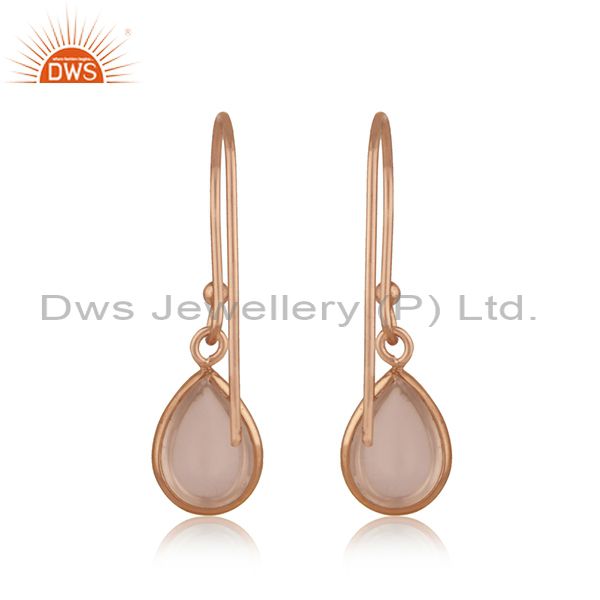 Suppliers Rose Quartz Gemstone 925 Silver Rose Gold Plated Designer Earring Jewelry