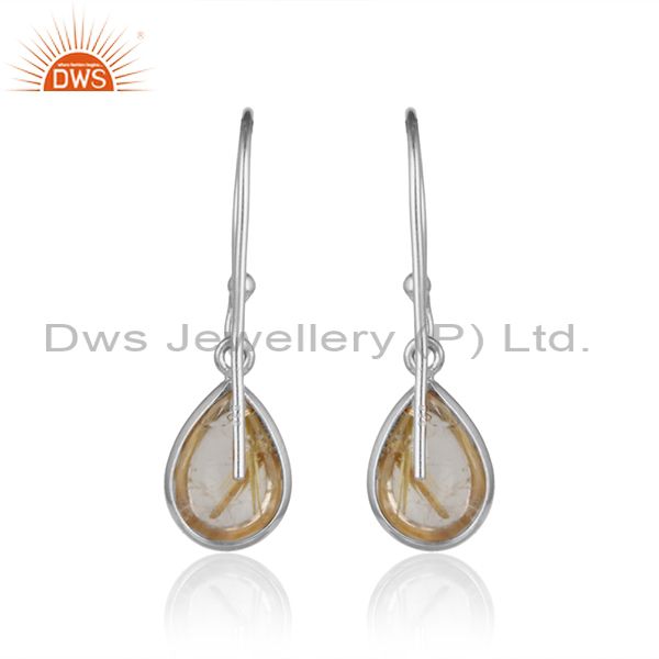 Handcrafted drop dangle in solid silver 925 with golden rutile