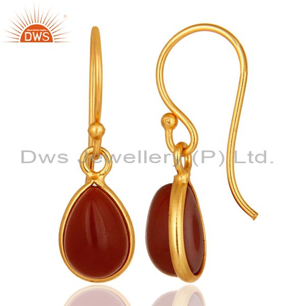 Suppliers Natural Red Onyx Gemstone Drop Earrings In 18K Gold Over Sterling Silver