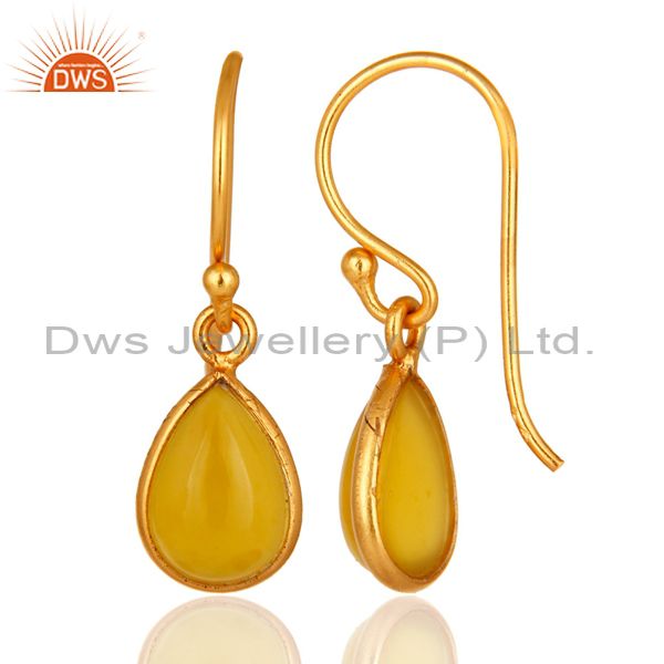 Suppliers Yellow Moonstone Gold Plated Sterling Silver Bezel Set Gemstone Drop Earrings