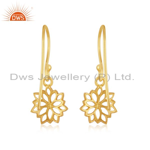 Suppliers 22K Yellow Gold Plated Sterling Silver Filigree Flower Design Dangle Earrings