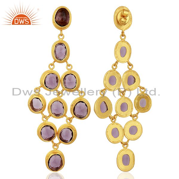 Suppliers Hydro Amethyst Gemstone Gold Plated Silver Fashion Earrings Jewelry