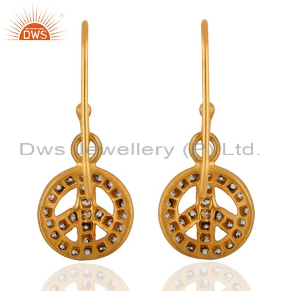 Suppliers New Peace Sign Earrings 24k Gold GP Pave Cubic Zirconia Pierced Dangle Jewelry