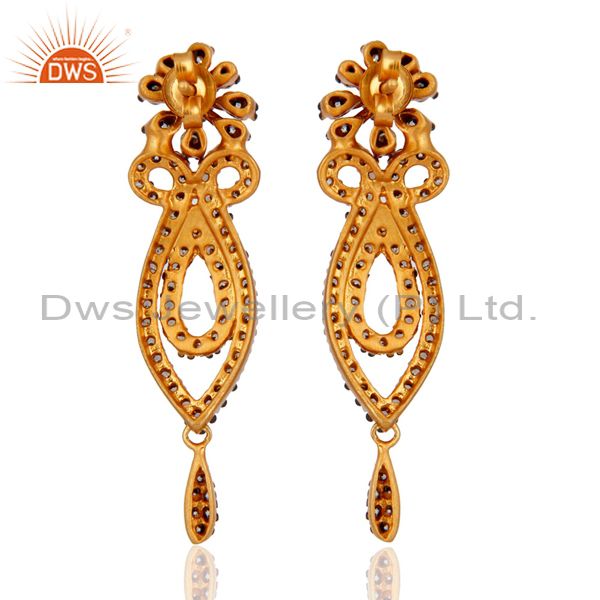 Suppliers 18K Yellow Gold Plated White Cubic Zircon Fashion Wedding Drop Post Stud Earring