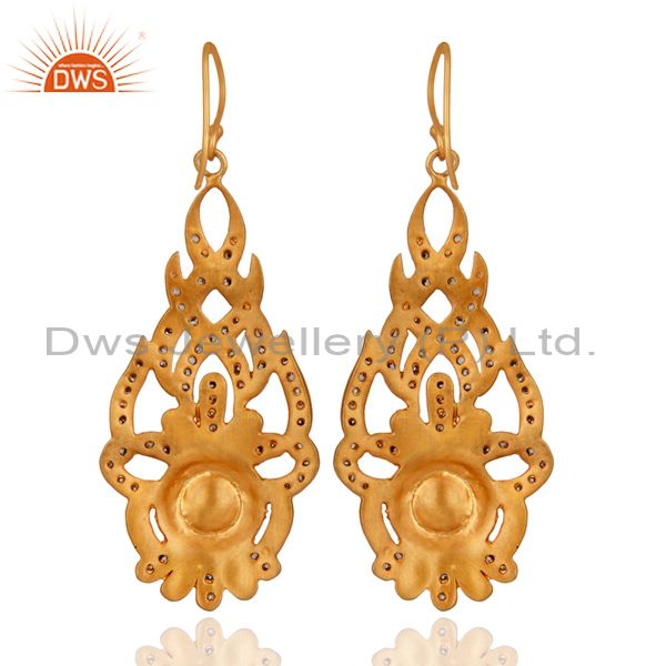 Suppliers Cubic Zirconia And Natural Pearl 18K Yellow Gold Plated Fashion Designer Earring