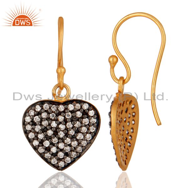 Suppliers Handmade 18K Yellow Gold Plated Cubic Zirconia Heart Design Dangle Earrings