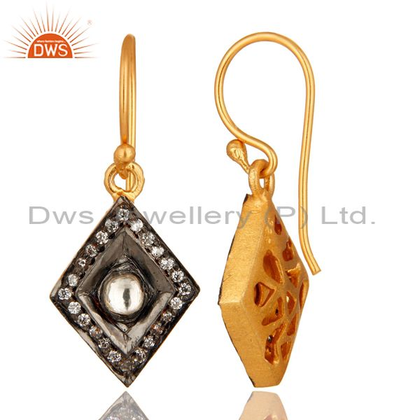 Suppliers 18K Yellow Gold Plated Sterling Silver Crystal CZ Polki Designer Hook Earrings