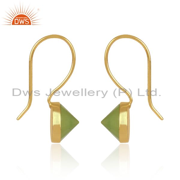 Exporter 18K Yellow Gold Plated Prehnite Chalcedony Pyramid Earring Brass Earring