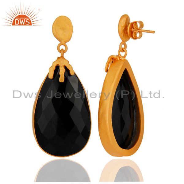 Suppliers Natural Black Onyx Gemstone Dangle Earring Made In 18K Gold Over brass
