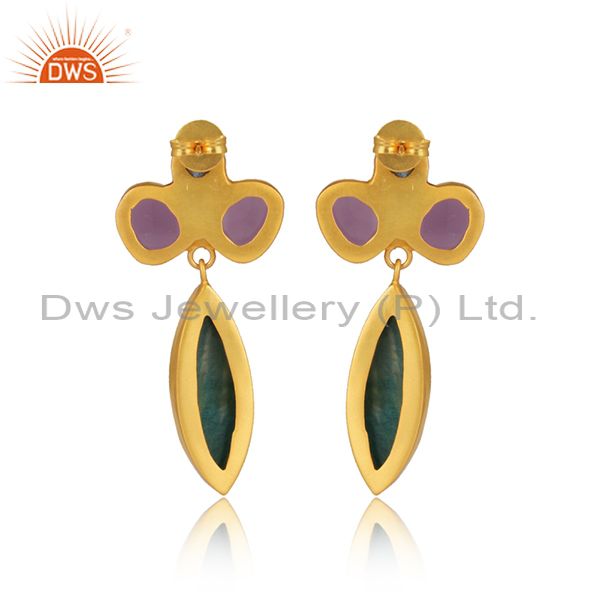 Suppliers Amazonite Gemstone Handmade Gold Plated Fsahion Earrings Jewelry