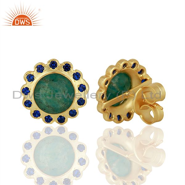 Suppliers CZ Amazonite Gemstone Brass Gold Plated Fashion Stud Earring Supplier