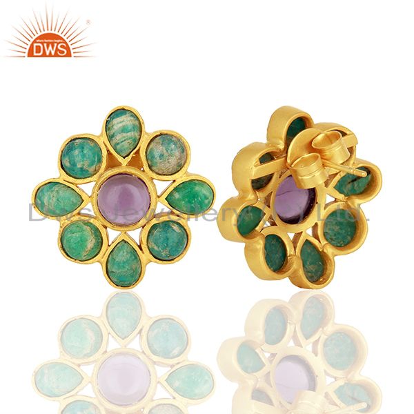 Suppliers Amazonite Gemstone Gold Plated Brass Fashion Earrings Jewelry Supplier