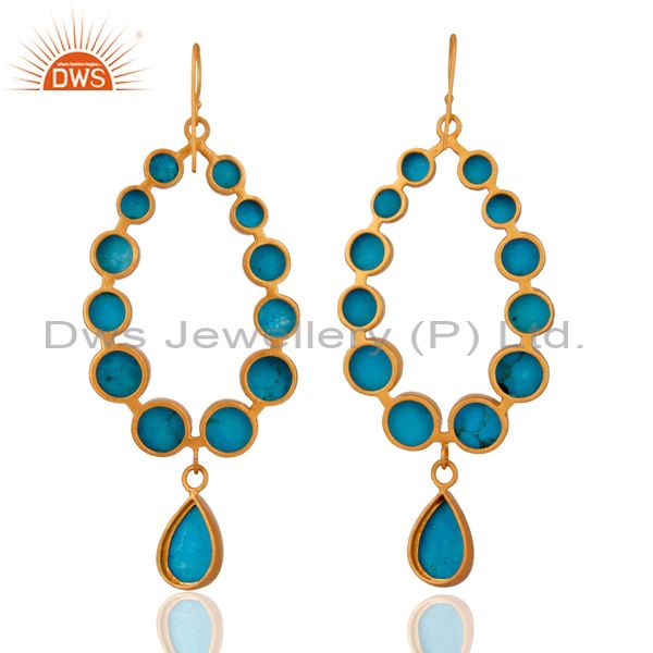 Suppliers 18K Yellow Gold Plated Turquoise Gemstone Handmade Dangle Earrings