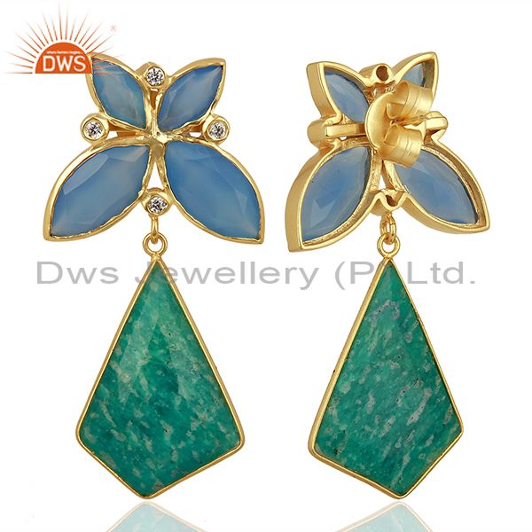 Suppliers Designer Amazonite Gemstone Gold Plated Brass Fashion Earring Supplier