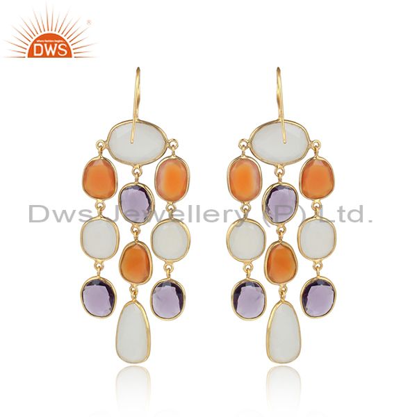 Exporter 14K Gold Plated Sterling Silver Multi Color Stone Chandelier Earrings Jewelry