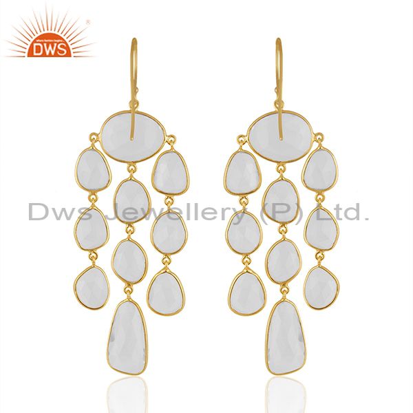 Suppliers Crystal Quartz Gemstone Gold Plated 925 Silver Chandelier Earrings