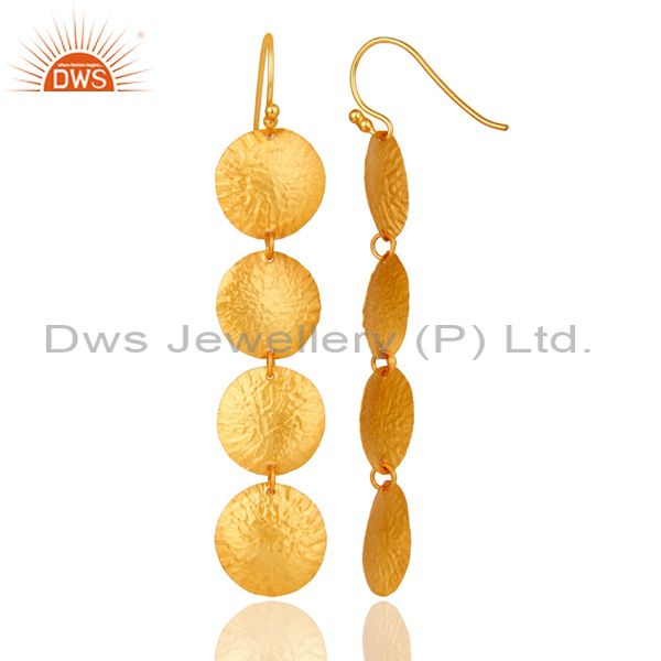 Suppliers 18K Gold Plated Sterling Silver Hammered Disc Earring Dangle Earring